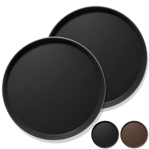 (Set of 2) Round Restaurant Serving Trays - Non-Slip NSF